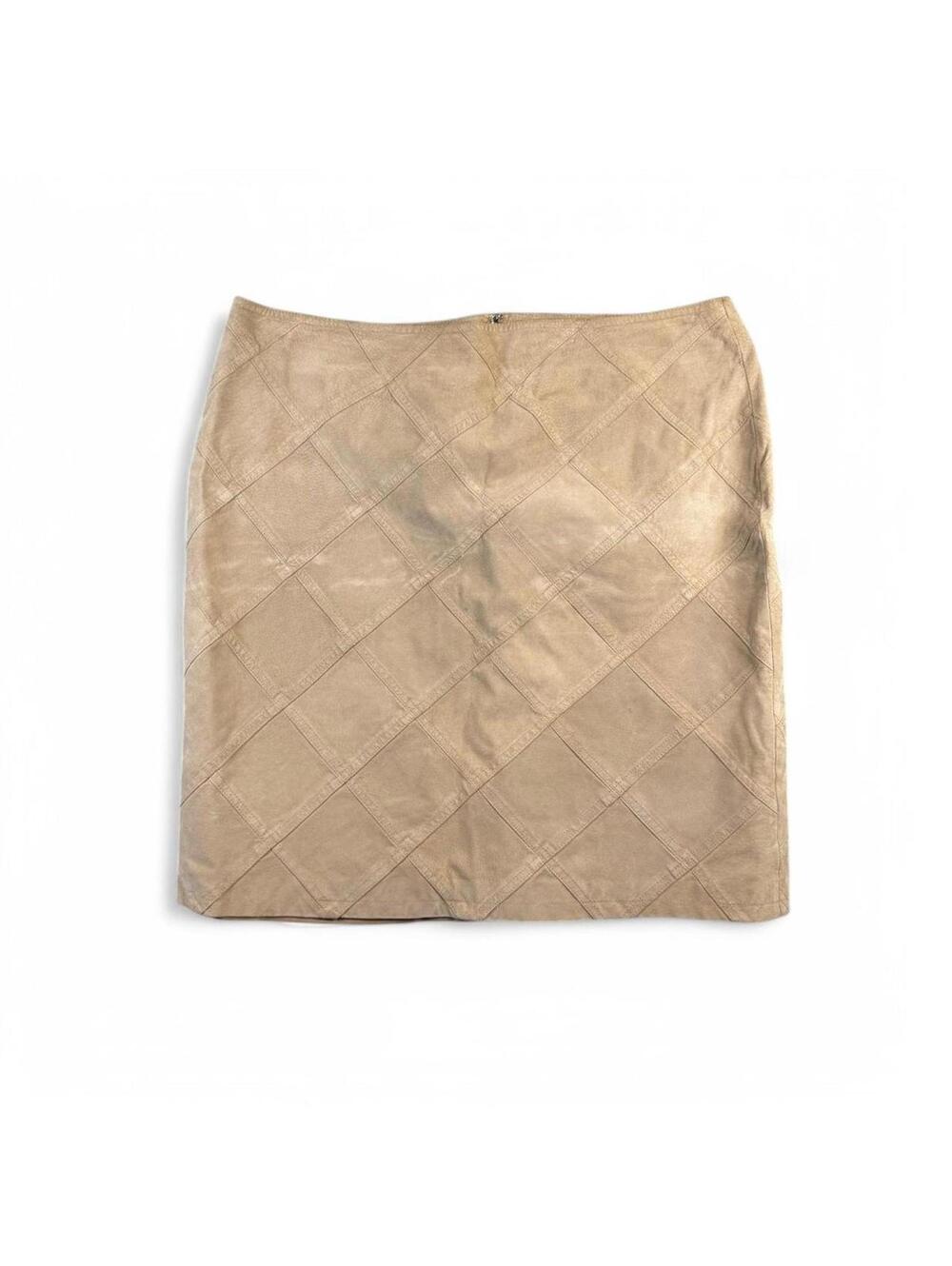 Vintage Jeanology Patchwork Tan Suede Leather Pencil Skirt Womens 20W  Boho